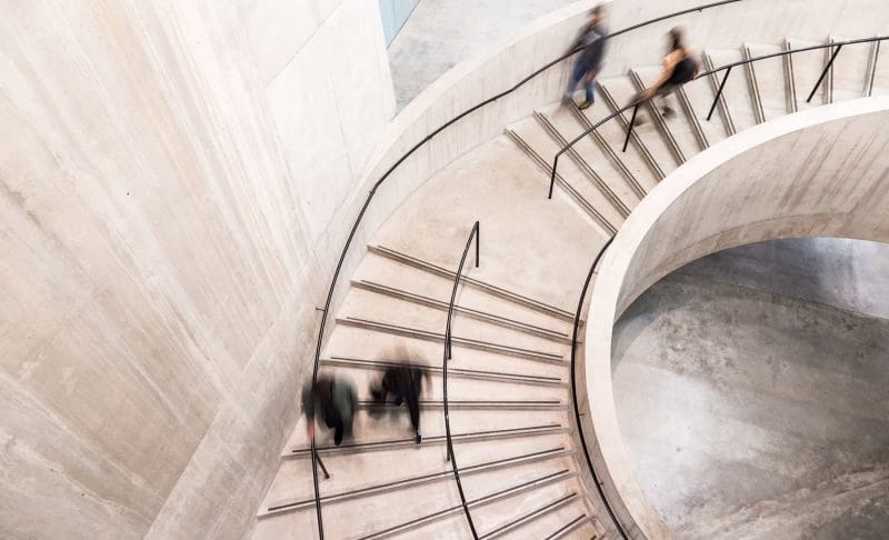 Blurred Motion of People on Spiral Staircase